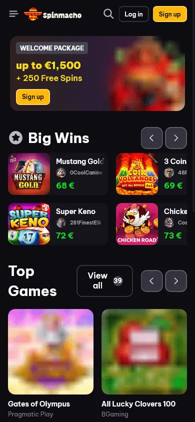 Spinmacho Casino mobile home experience for Australian players